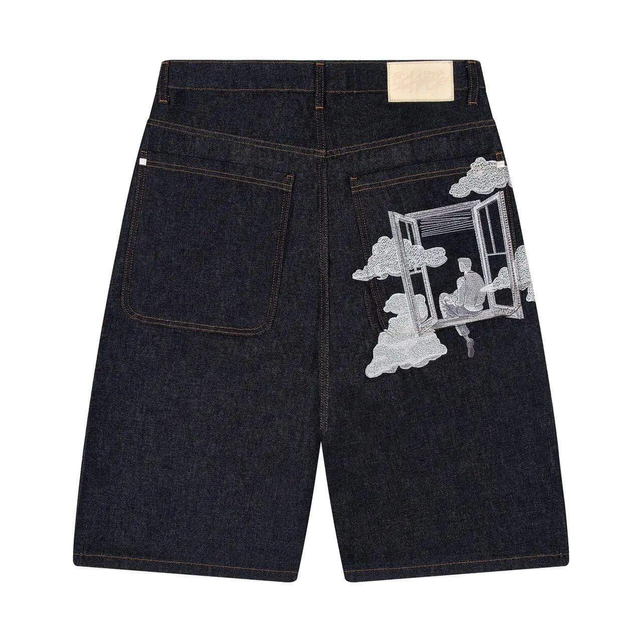Fashion Cherry Blossom Pocket Embroidery Jeans Shorts Men Women Retro Baggy Black Denim Short Y2k Jorts Hip Hop Streetwear Pants