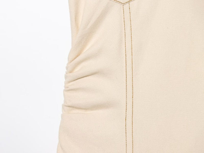 ETJ 2025 summer new TRAF women's elegant fashion waist pleated V-neck short-slee
