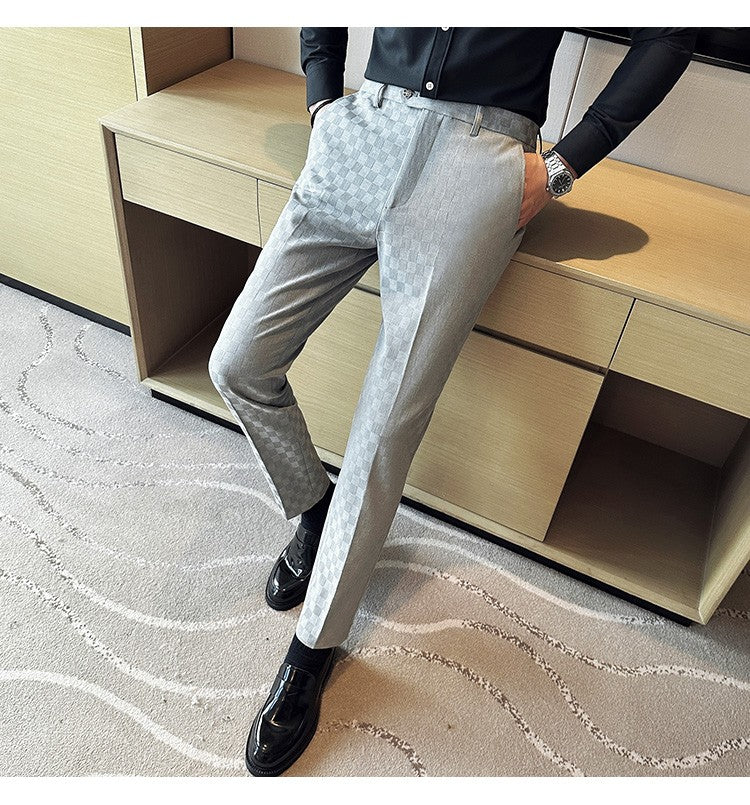 New Men Casual Plaid Suit Pants Fashion Men's Slim Fit Business Social Dress Pants Formal Wedding Social Party Male Trousers
