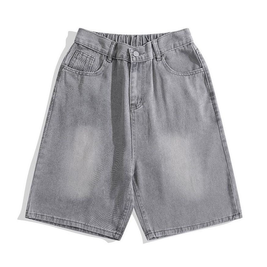 Retro Gothic Y2k Sweatpants Oversized Iron Diamond Pattern Denim Shorts for Men Hip Hop Punk Low Waist Gym Shorts Streetwear
