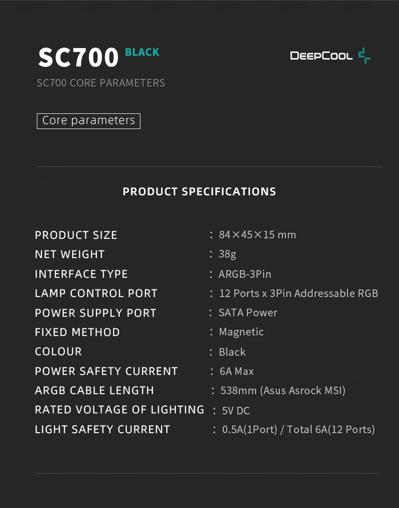 DeepCool Fan HUB PWM 5V 3pin ARGB Magnetic Attraction Fan HUB Splitter SATA Power Control Connect Motherboard