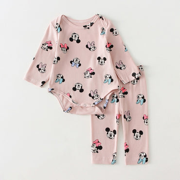 2Pcs Baby Mickey Minnie Clothes Suits Spring Autumn Cotton Long Sleeved Romper + Pant Newborn Boy Girl Clothing