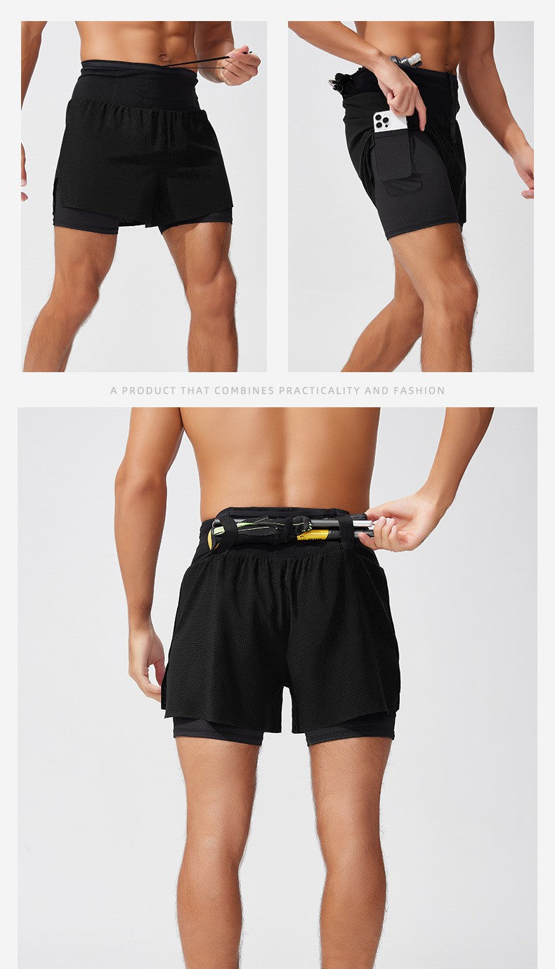 Men's Trail Running Shorts Quick Dry Double Layer with Liner & Waist Pocket Marathon Hiking Outdoor Training Athletic Breathable