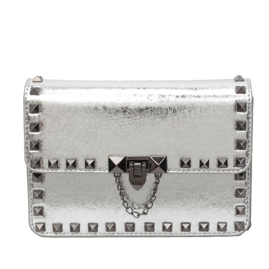 Rivet Small Shoulder Bags For Women Black Punk style Crossbody Bag Fashion Chain Flap Bag Leather Purses Designer Female Handbag