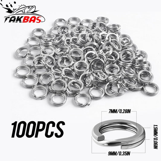 100PCS Anéis Divididos de Pesca Aço Inoxidável Isca Anéis Lisos Anéis Divididos Híbridos para Iscas de Pesca Anéis Sólidos de Pressão Água Salgada