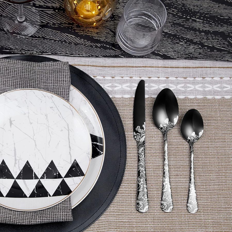 Conjunto de Talheres de Aço Inoxidável 20 Peças com Padrão de Borboleta, Talheres Espelhados, com Colher, Garfo e Faca, Adequado para Entusiastas de Dark Rock, Adequado para o Halloween,