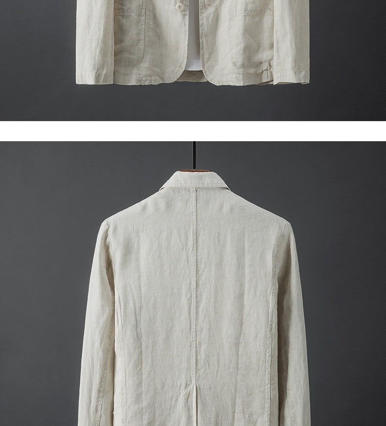 White Cotton Linen Suit Coat Men's Spring Summer Pure Color Slim Casual Business Thin Mens Blazer Jacket Comfortable Breathable