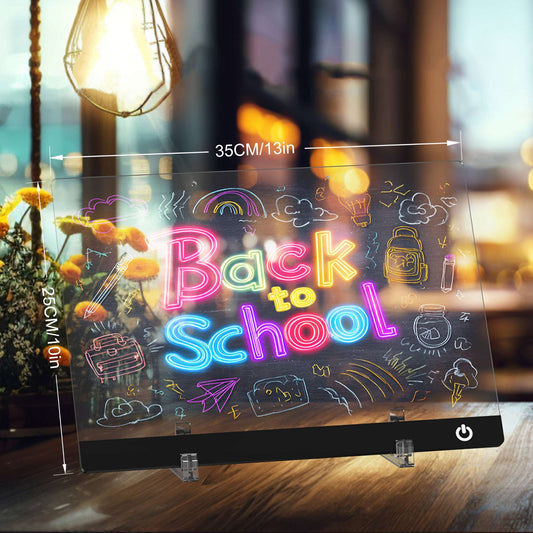 LED Note Board Night Light with 7 Colors & Flashing Mode Acrylic Dry Erase Drawing Board for Birthday/Holiday Gift office home
