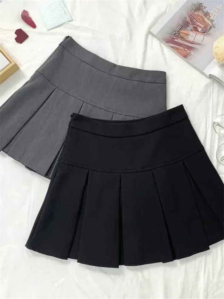 Vintage Gray Pleated Skirt Women Kawaii High Waist Mini Skirts Korean Fashion Sc
