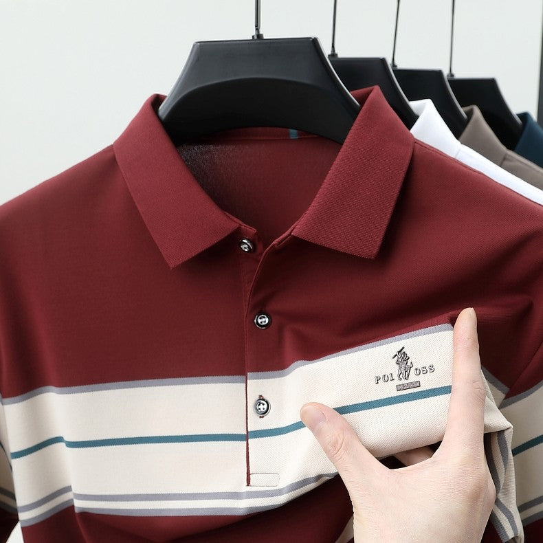 Luxury men's short sleeved polo shirt summer fashion hot selling striped top badge original design golf casual business T-shirt