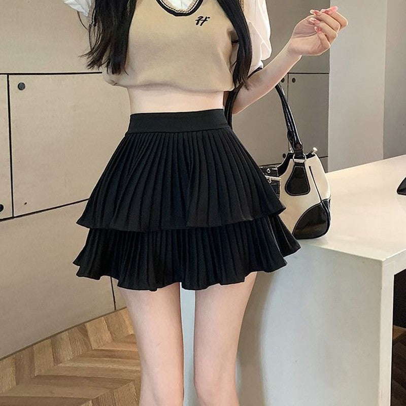 Mini Skirt Cute Sexy Balletcore Elastic High Waist Ball Gown Ruffle Patchwork Lo