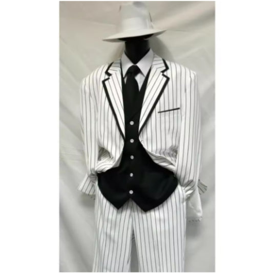 Elegant Men's Suits 3 Piece Stripe Jacket Pants Black Vest Single Breasted Notch Lapel Slim Fit Full Sets Terno Luxury Outfits