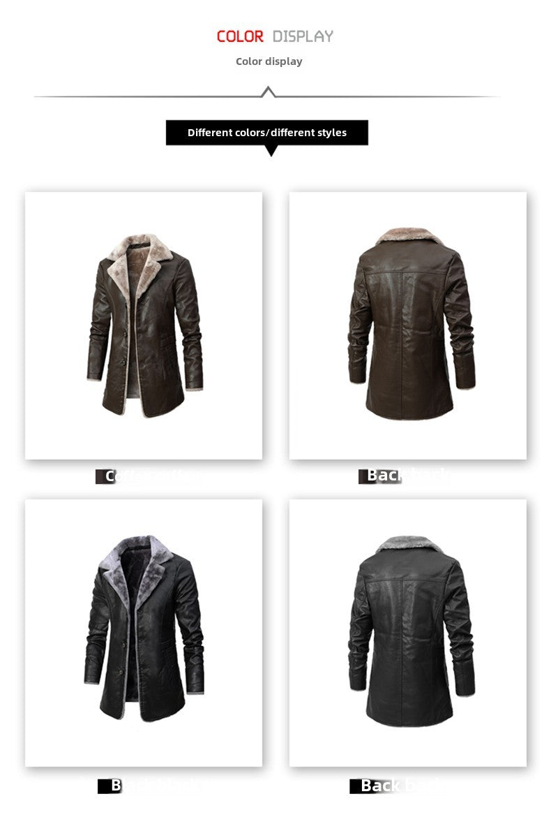 Men Coat Winter Long Leather Jacket Casual Jackets Coats New Faux Leather Vintage Biker Jacket Men Windproof Motorcycle Jacket