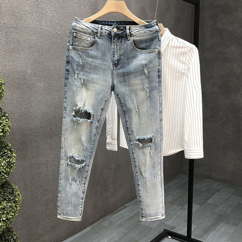 Calça Jeans Masculina de Verão Afunilada Harajuku Moda Coreana Outono 2025 Roupas Clássicas Y2k Anos 2000 Calças Masculinas Jeans Azul Claro