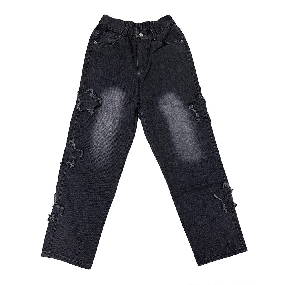 Stars Patchwork Men Jeans New Fashion Y2K Tassel Pants Korea Clothes Straight Hip Hop Splicing Trousers Male Streetwear