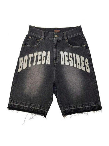 Y2K Vintage Distressed Jeans Letter Pattern Decoration High Waist Denim Shorts Fashion Men Women Hip Hop Streetwear