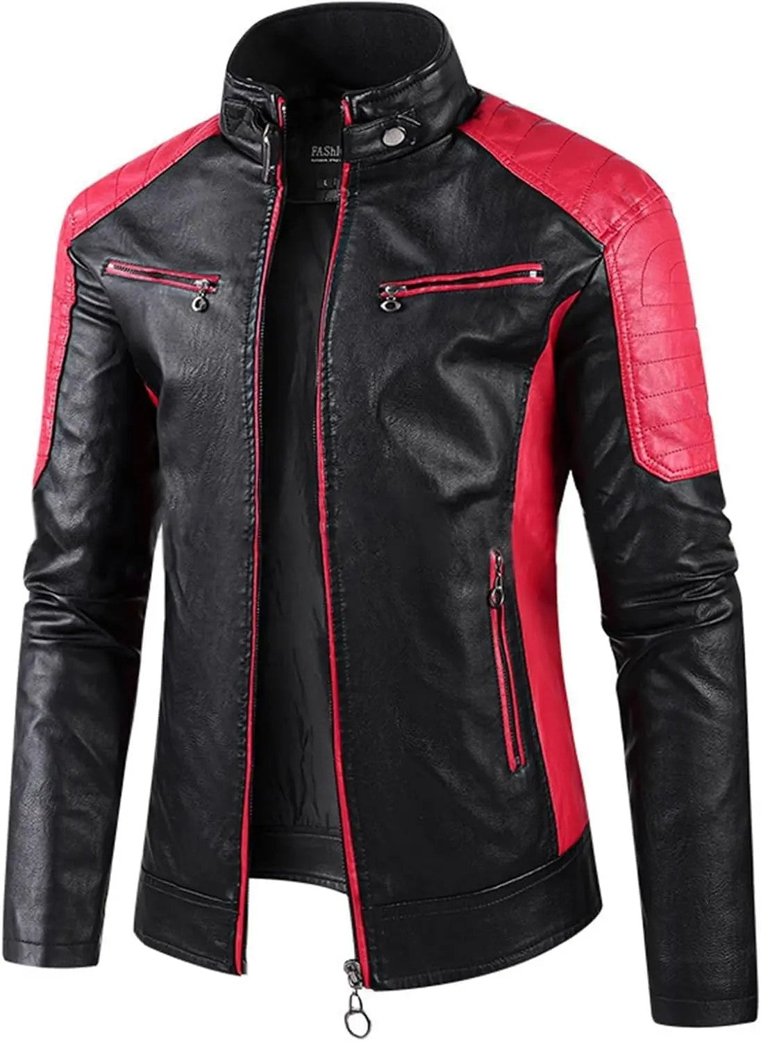 Aviator Full Zip Outerwear Men's Stand Collar Leather Jacket Fall Trendy Color Coats Block Motor Biker Jacket Classic Jacket