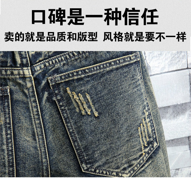 High Quality Men's Summer Holes Denim Shorts Jeans Men Straight Retro Shorts Jeans Men Knee Length Cowboy Jeans Shorts Size 40