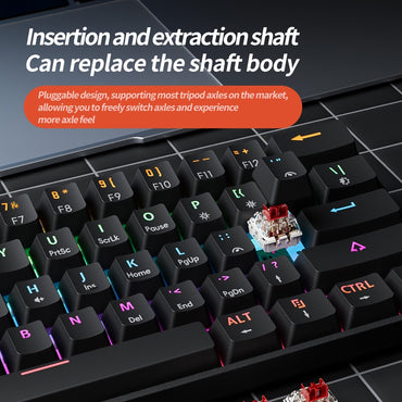 Teclado Mecânico Gamer MUCAI MK61 USB Esports 61 Teclas Eixo Vermelho Com Fio Cabo Destacável Retroiluminação RGB Hot Swap