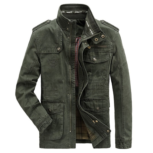 Autumn Men's Military Jacket Casual Man Stand Collar Cotton Business Coats Men Multi-pocket Windbreaker Jackets Clothing 7XL