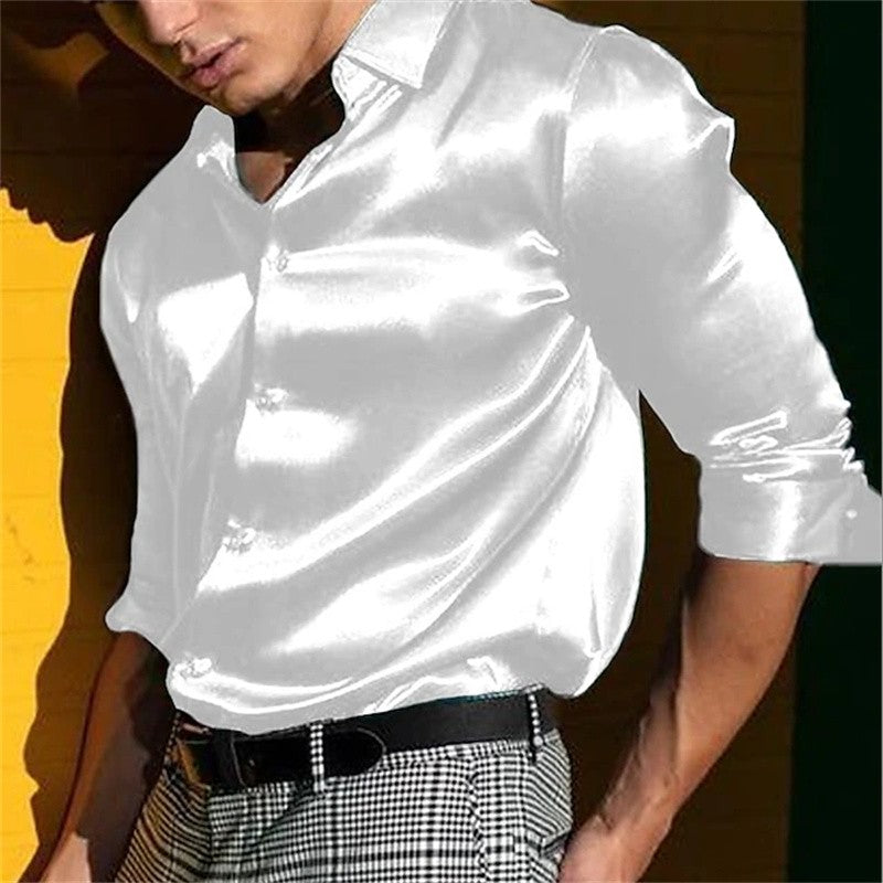 Men's wedding festival shirt solid color black white blue red long sleeve lapel shirt casual loose style fast delivery