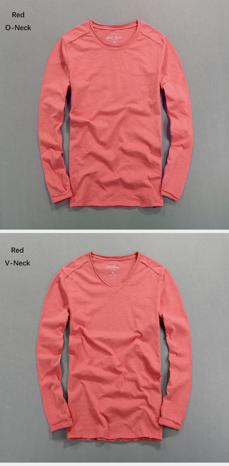 Fashionable Bamboo Cotton Long Sleeve Vintage T-shirts Men Casual Thin Tops Tees Comfortable Tshirt Distressed T-shirt