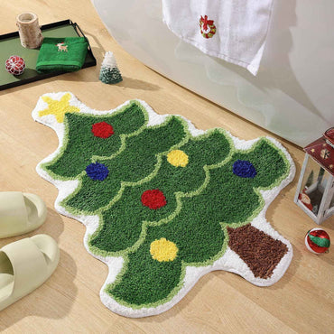 VIKAMA Christmas Tree Imitation Cashmere Carpet For Bedroom Non-Slip Bedside Rug For Bathroom And Bathroom Area Decoration