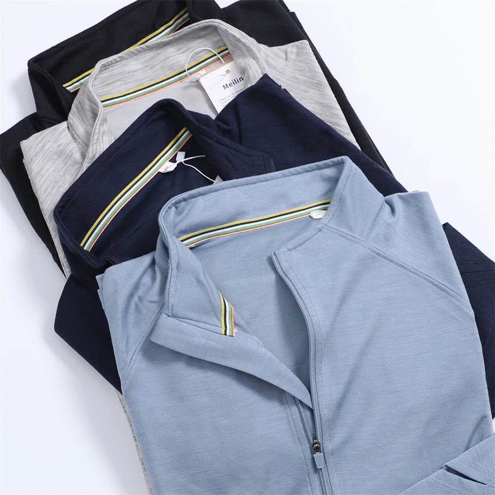 42% Merino Wool Base Layer Shirt Men 1/2 Zip Thermal Underwear Long Sleeve Shirts 210G Hiking Sports Breathable Wicking Moisture