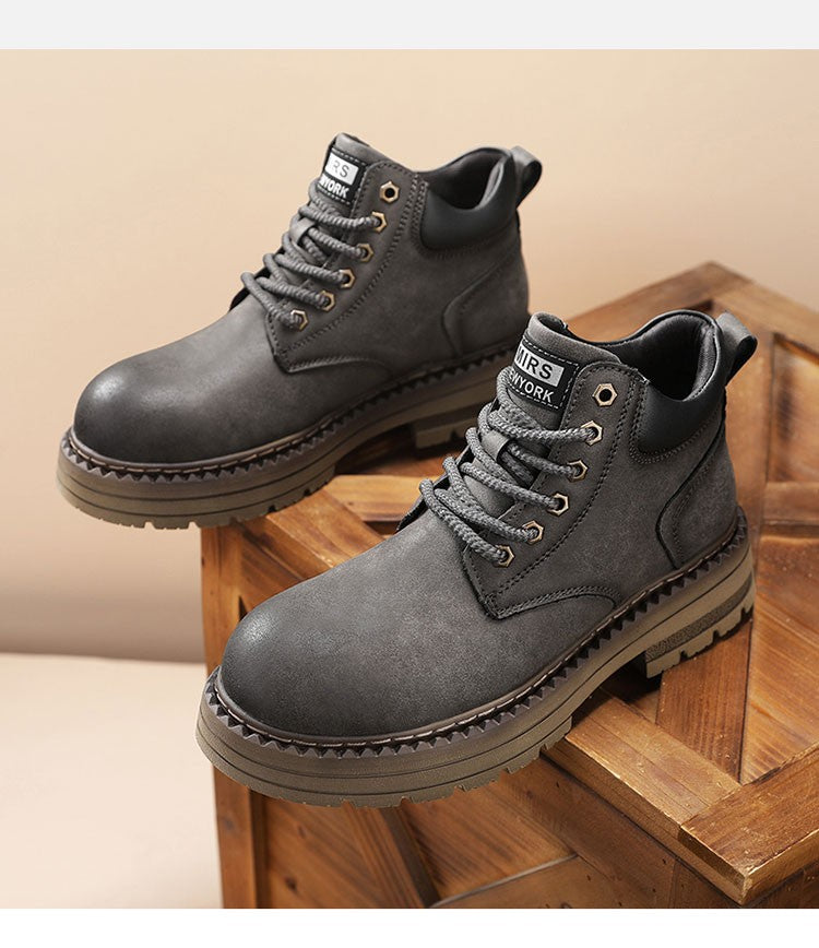 New Men's Casual High-top Boots, Anti-slip and Wear-resistant Thick-soled Height-increasing Shoes, Street Retro Work Boots