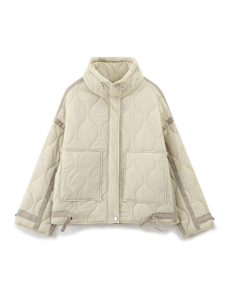 TRAF Women 2024 Autumn and Winter New Fashion Loose Cotton Jacket Short Coat Chic Long Sleeve Thin Cotton Clothes Outerwear Muje