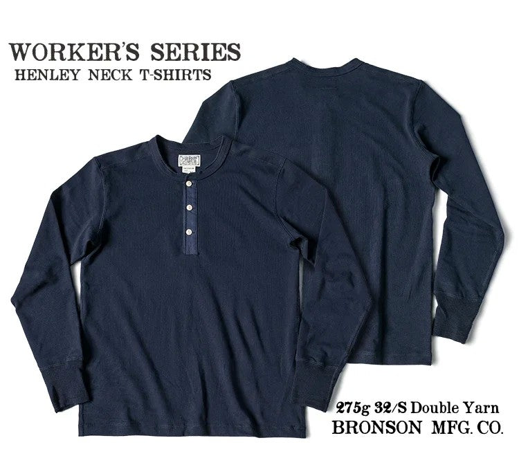 Bronson 350g Heavyweight L/S Henley Shirt Vintage Plain Base T-Shirt For Men