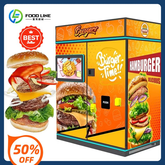 High-Efficiency 2025 Manufacturer's New Large Screen Breakfast Vending Machine Burger Option Large Display High-Security
