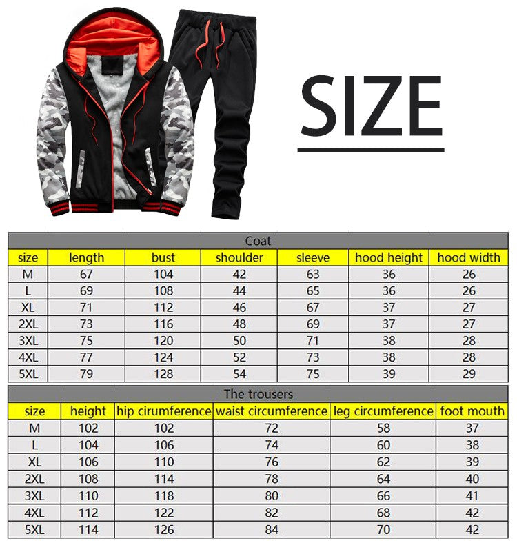 Winter Sports Jacket Pants Suits Men's Coats Trousers Sets Thicken Thermal Hoodies Set Camouflage Tracksuit Sweatshirts
