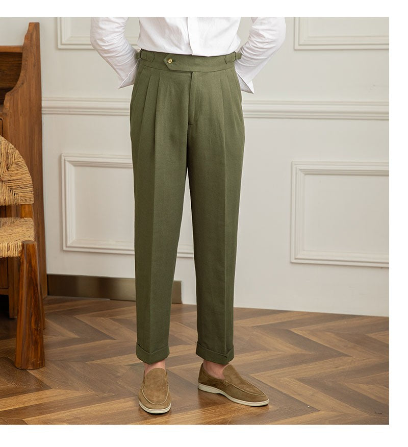 Three Gentleman Summer Naples Casual Straight Pants Men's Commuting Cotton and Linen Comfortable Breathable High Waist Pants