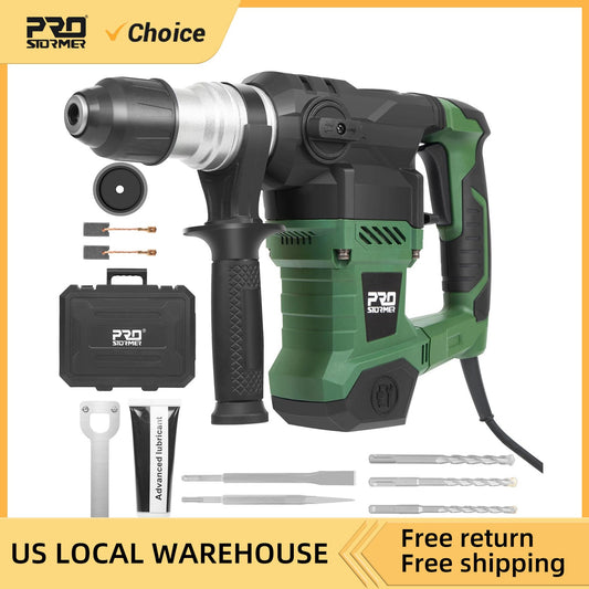 Martelete Rotativo SDS-Plus de 1-1/4" com Motor Potente de 13 Amperes e 4 Funções, com Maleta, da Prostormer