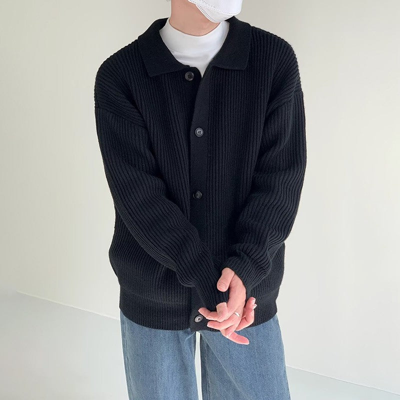 Autumn Winter Men's Knitwear Cardigan Sweater Male Solid Color Turn-Down Collar Sweater Coats Y2K Hip-Hop Streetwear Cardigan