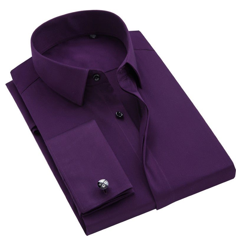 Men's French cufflinks shirt, men's long sleeves, high-end feeling, bamboo fiber silky smooth no iron formal wear wedding spr