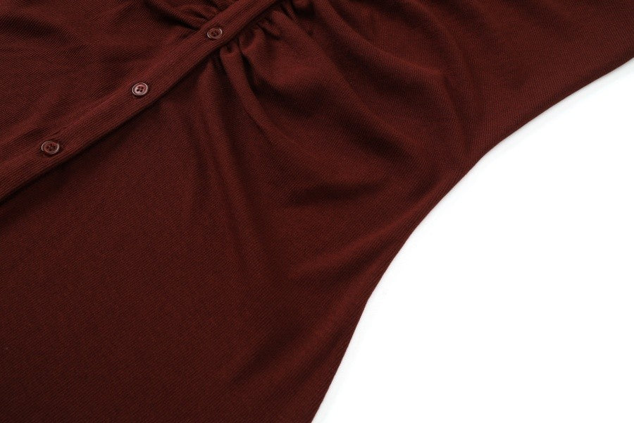 AS AW25 woman dress turn-down collar ribbing high elastic shirring maxi dress