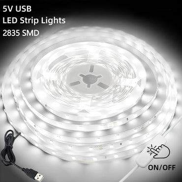 1-5m 5V LED Strip Lights 2835 USB 60 LEDs/m TV Backlight Flexible Lighting Ribbon Tape for Bedroom Wardrobe DIY Decoration Light