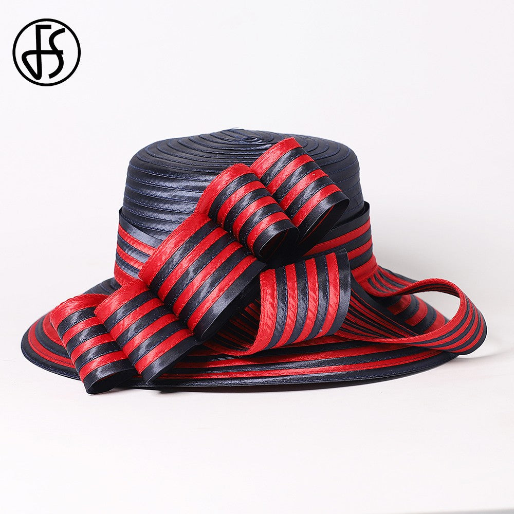FS Satin Cloth Kentucky Derby Hats For Women Ladies Stripe Formal Tea Party Dress Wedding Bridal Elegant Church Cap Bowler Hat