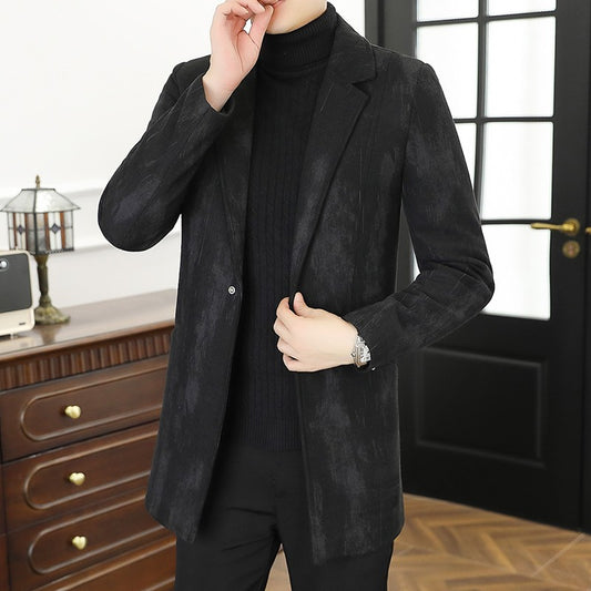 Men's woolen overcoat, mid-length, regular Korean style fashionable and trendy woolen coat jacket for autumn and winter