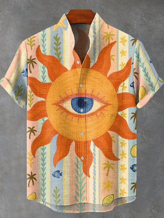 New Men's Summer Fashion Printed Linen Comfortable Short Sleeve Shirt 3D Art Shirt Fast Shipping