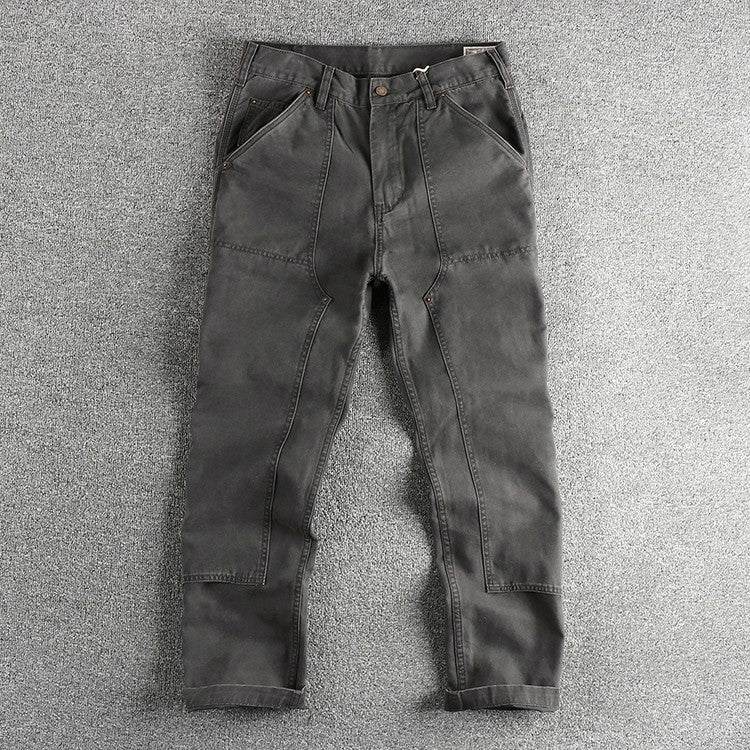 2025 Spring New American Retro Amekaji Heavyweight Woven Cargo Pants Men's Simple 100% Cotton Washed Straight Casual Trousers