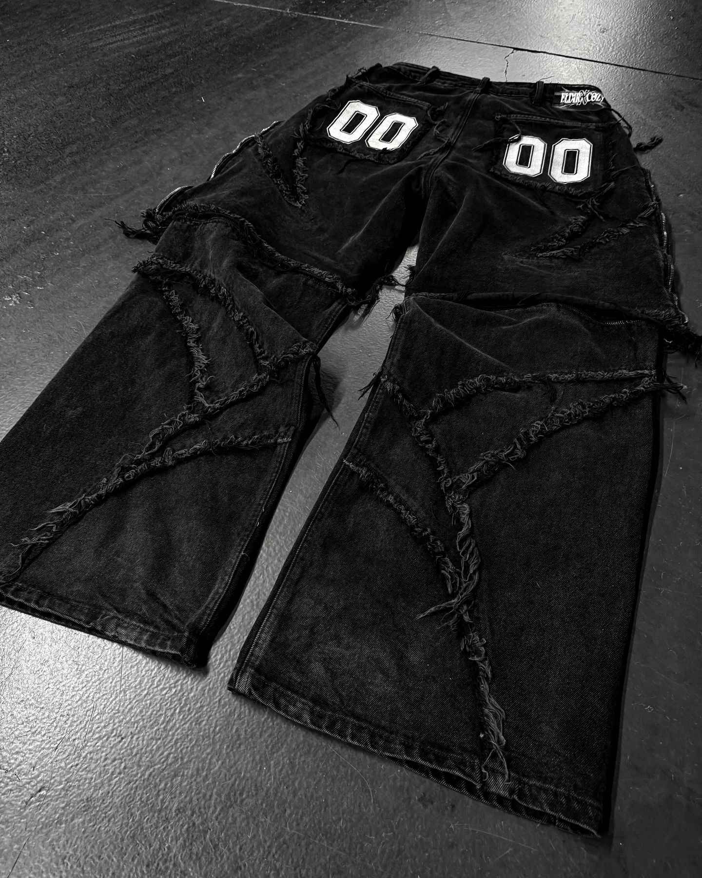 Elixir X Cozy Detachable Jeans Retro Punk Streetwear Ziipper Patchwork Stripe Denim Pants Men Black Baggy Hip Hop Splicing Jeans
