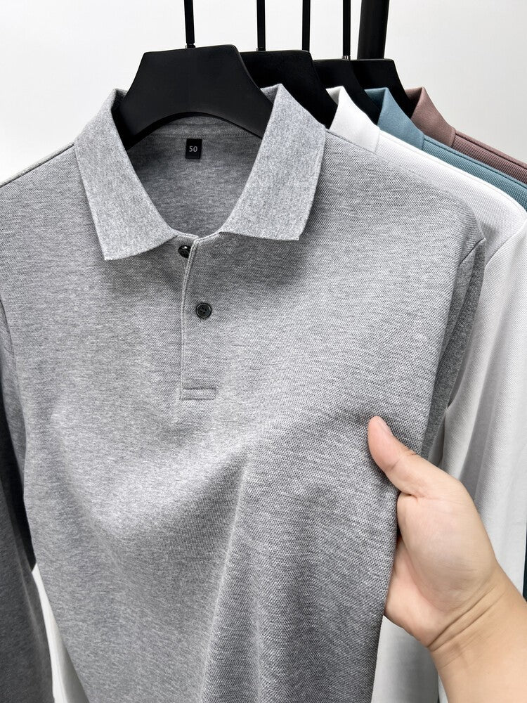 Durable 100% Cotton Men Polo Shirt,Autumn Leisure Long Sleeve, Breathable Lapels T-shirt, 16 Colors, Perfect for Golf and Sports