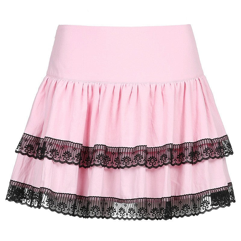 Lolita Cake Mini Skirts Gothic Japanese Harajuku Girls Purple Pink Plaid Pleated Skirt Punk Sweet Lace Kawaii Cosplay Costume