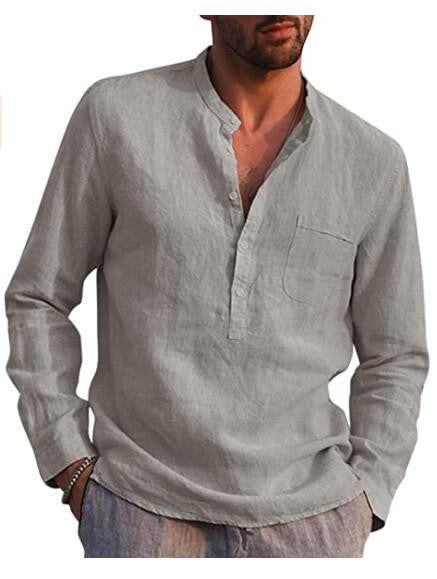 2025 Summer Hot Selling Men's Linen V-neck Long Sleeved Shirt Breathable Casual Beachwear, Business Casual Men's Clothing