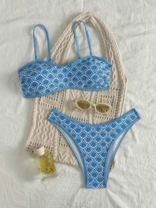 Sexy Bandeau Bikini 2025 Women Green Floral Pleate Push Up Padded Thong Swimsuit Summer Bathing Suit Two Piece Swimwear Biquini