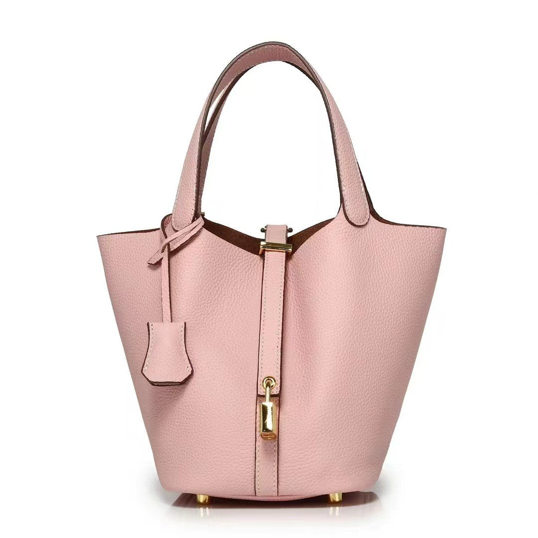 New Leather Luxury Handbag, High-end Soft Leather Bucket Bag, Cowhide Portable Gift Bag, Commuting Versatile Women's Bag
