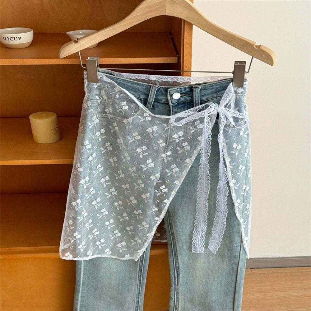 Fashion Lace Lace Layered Gauze Skirt Korean Version Unique Floral Skirt Lace Up